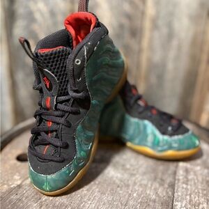 Nike Kids Foamposite Sneakers - “Gone Fishing” Black, Green, and Red